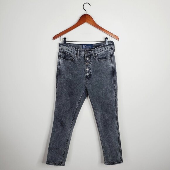 Gap High Rise Button Fly Retro Vintage Slim Straight Grey Jeans 28 - Picture 2 of 10